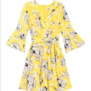 Eliza J Yellow Bell Sleeve Fit & Flare Wrap Dress